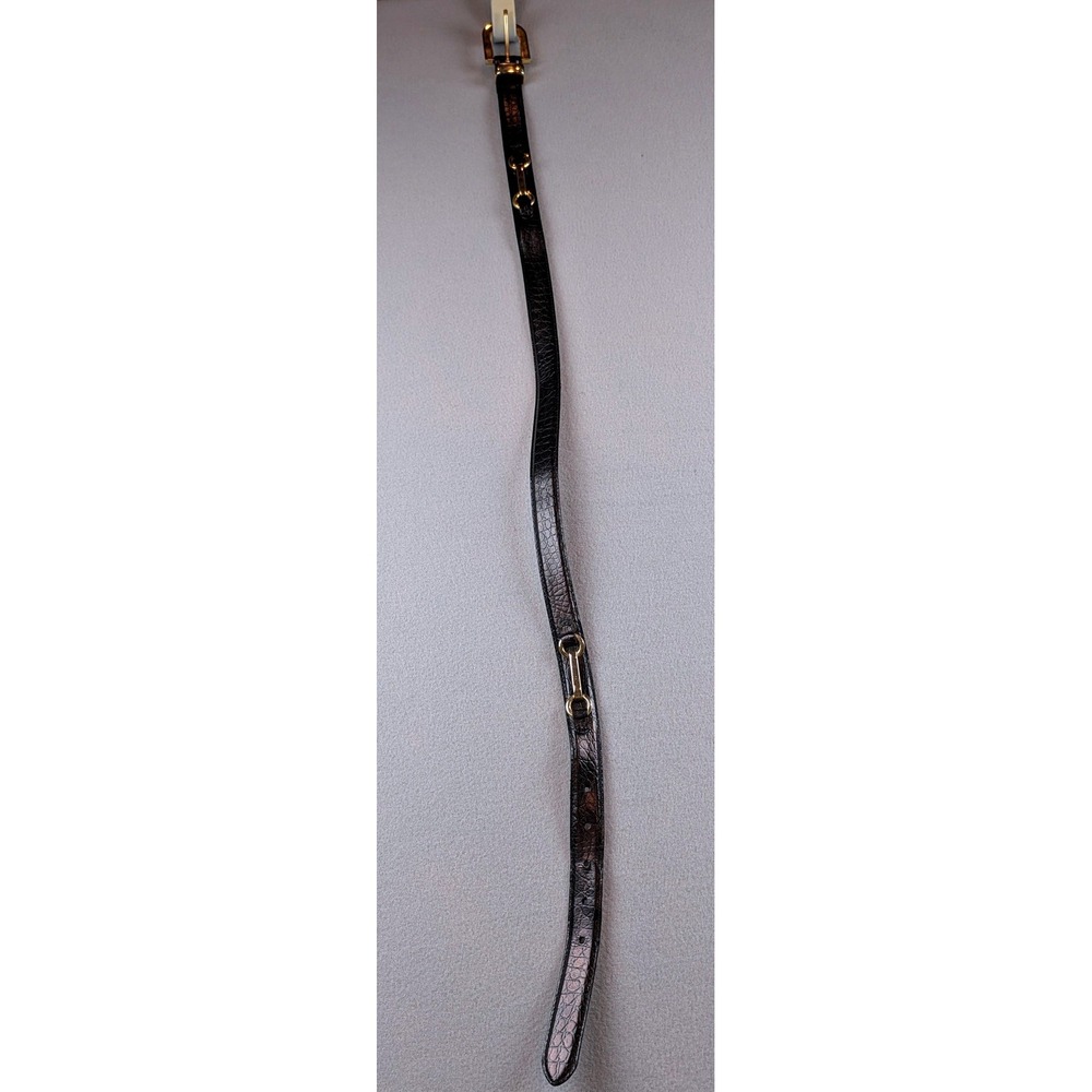 Worthington Womens Skinny Belt Dark Brown Croc Embossed Leather Gold Horsebit M
